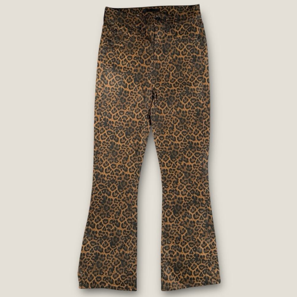 7 For All Mankind Leopard Print Kick Flare Jeans SZ 26 Stretch Animal Crop NWOT - Picture 1 of 8
